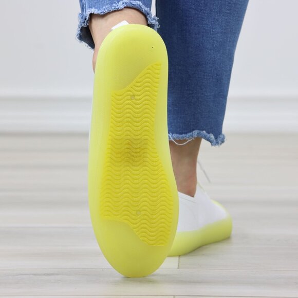 White Canvas Sneakers Yellow Sole Lace-Up Casual Everyday Comfort - Picture 14 of 14